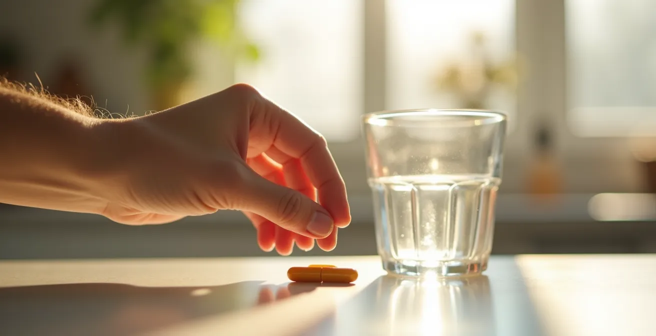 Conceptual image of a person integrating daily probiotic capsule intake into their wellness routine